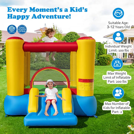 Kids Inflatable Bounce House with Slide and 550W blower - Yellow - Bounce House