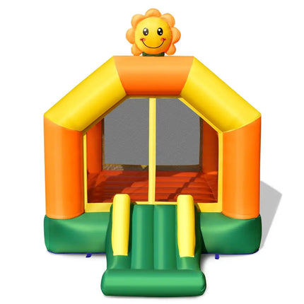 Kids Inflatable Bounce House with Slide and Basketball Rim with 735W Blower - Yellow - Bounce House