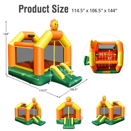 Kids Inflatable Bounce House with Slide and Basketball Rim with 735W Blower - Yellow - Bounce House
