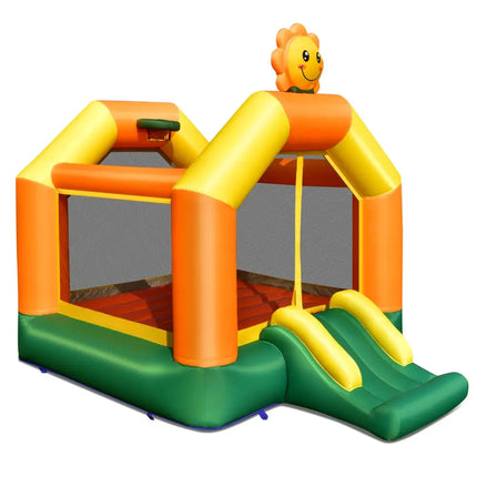 Kids Inflatable Bounce House with Slide and Basketball Rim with 735W Blower - Yellow - Bounce House