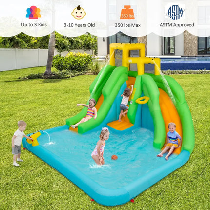 Kids Inflatable Water Park Bounce House with 480W Blower - Inflatable Water Slides