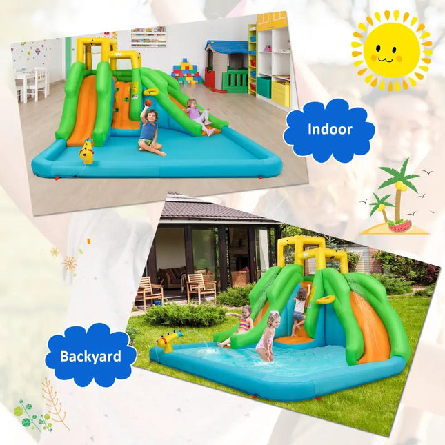 Kids Inflatable Water Park Bounce House with 480W Blower - Inflatable Water Slides