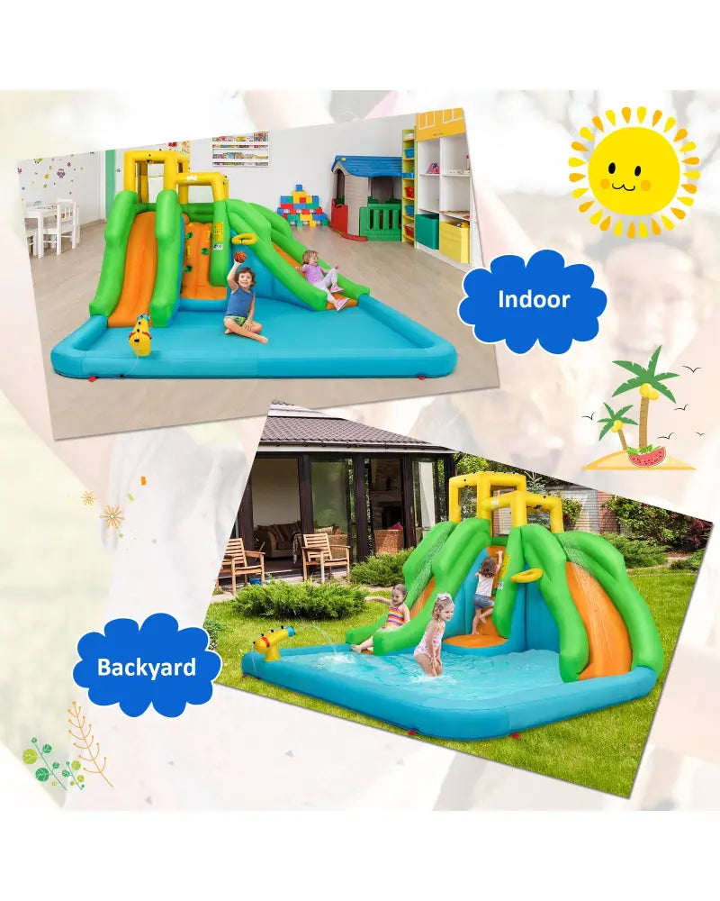 Kids Inflatable Water Park Bounce House with 480W Blower - Inflatable Water Slides