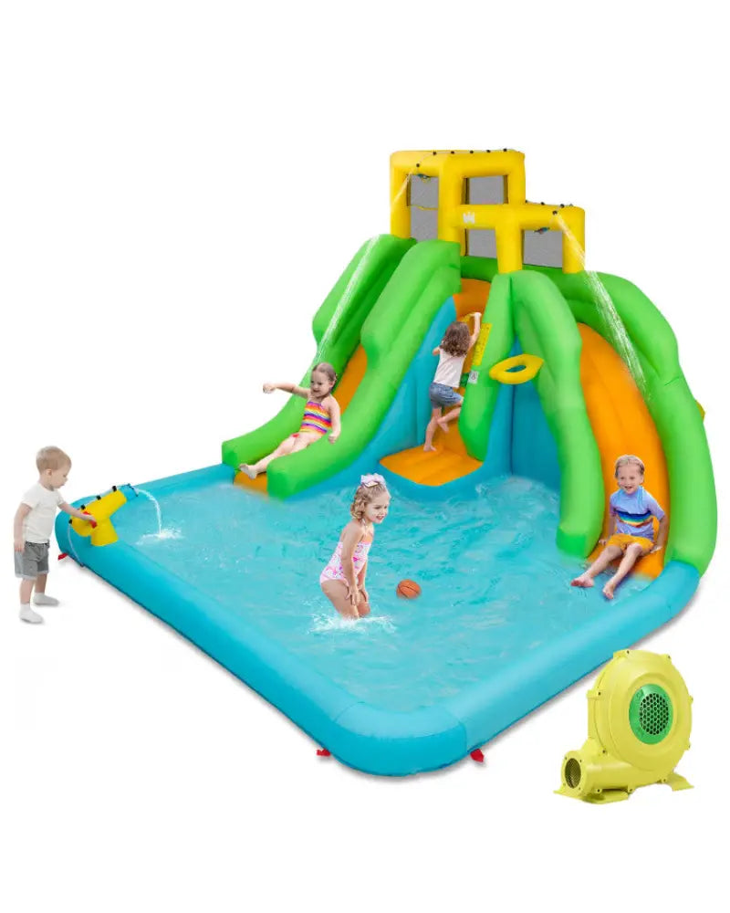 Kids Inflatable Water Park Bounce House with 480W Blower - Inflatable Water Slides