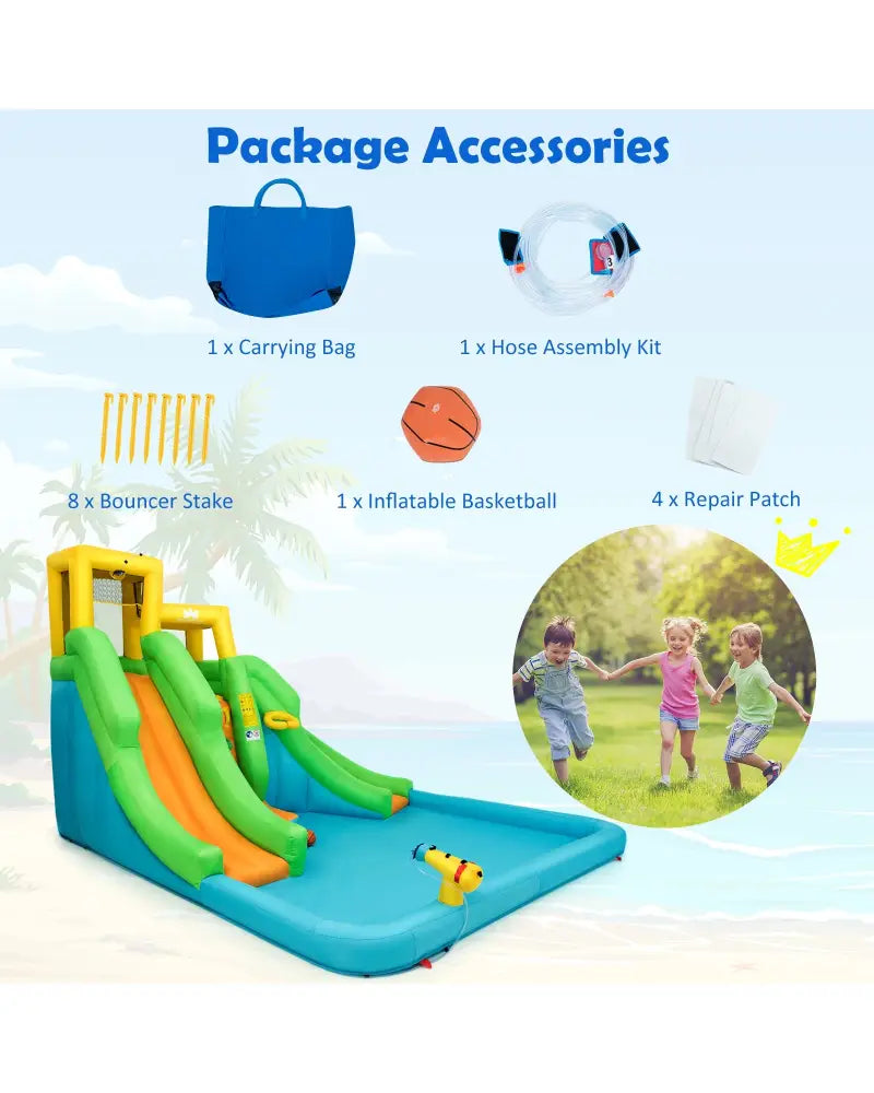 Kids Inflatable Water Park Bounce House with 480W Blower - Inflatable Water Slides