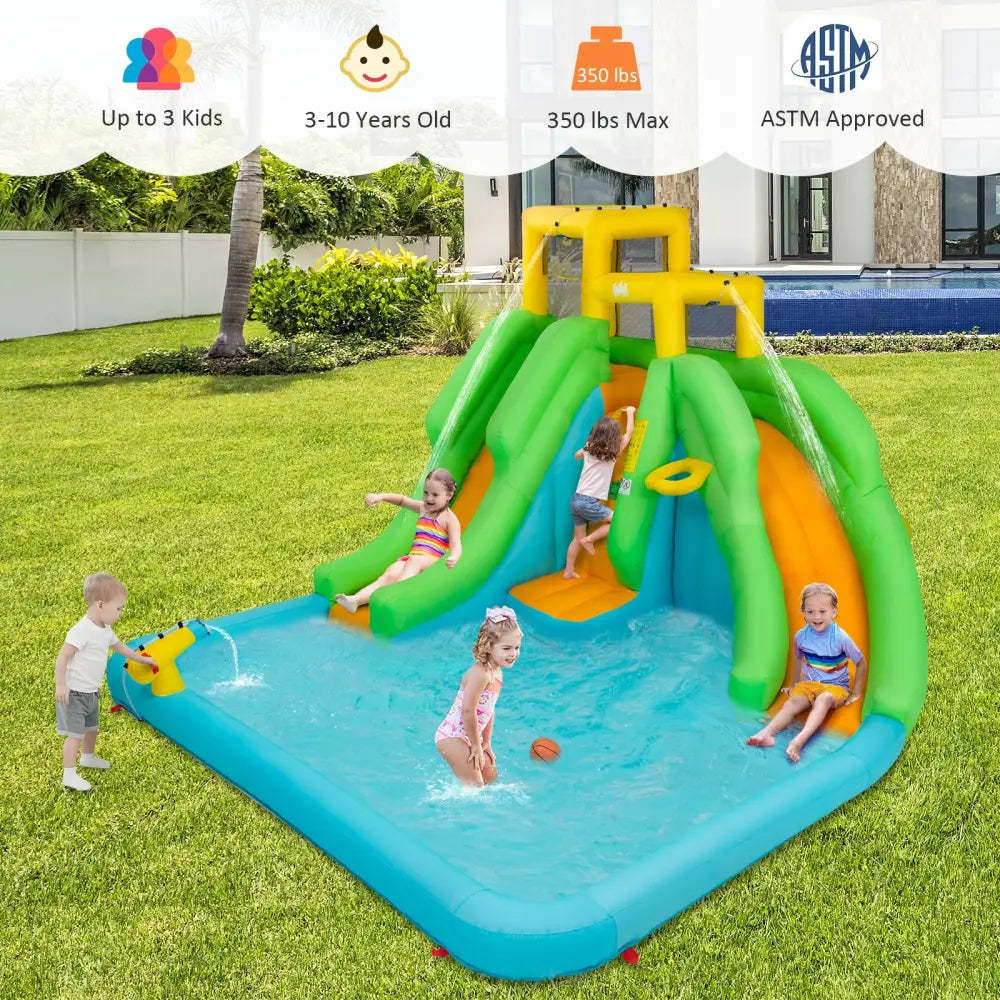 Kids Inflatable Water Park Bounce House with 480W Blower - Inflatable Water Slides