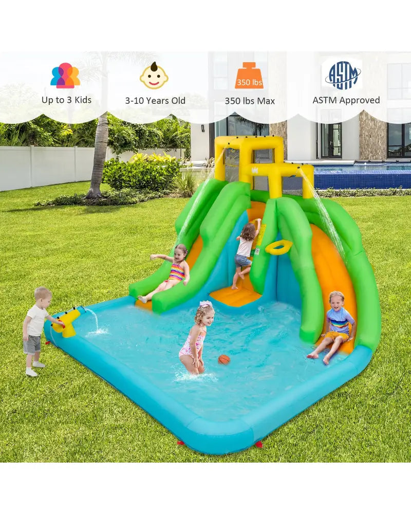 Kids Inflatable Water Park Bounce House with 480W Blower - Inflatable Water Slides