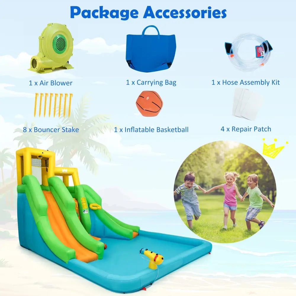 Kids Inflatable Water Park Bounce House with 480W Blower - Inflatable Water Slides