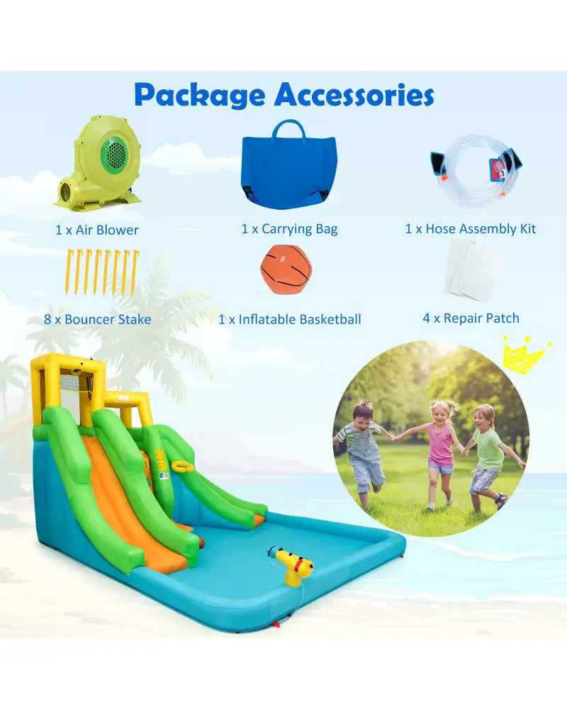Kids Inflatable Water Park Bounce House with 480W Blower - Inflatable Water Slides