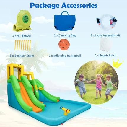 Kids Inflatable Water Park Bounce House with 480W Blower - Inflatable Water Slides