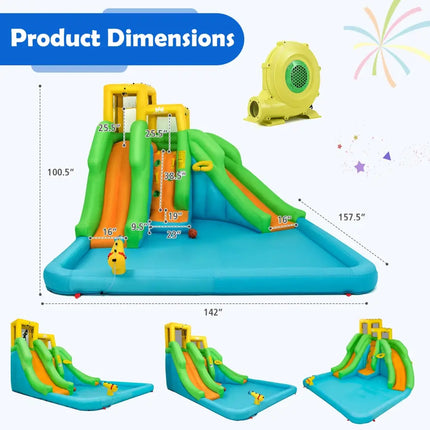 Kids Inflatable Water Park Bounce House with 480W Blower - Inflatable Water Slides