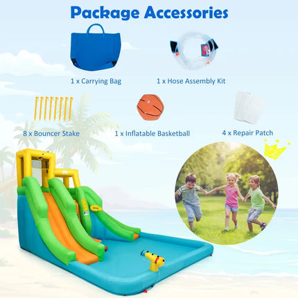 Kids Inflatable Water Park Bounce House with 480W Blower - Inflatable Water Slides