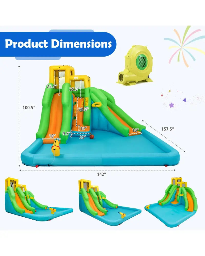 Kids Inflatable Water Park Bounce House with 480W Blower - Inflatable Water Slides