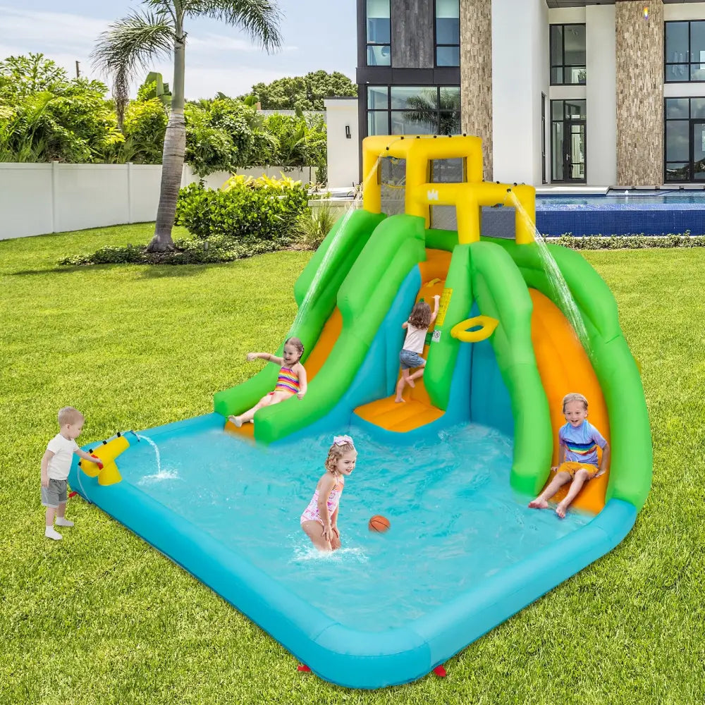 Kids Inflatable Water Park Bounce House with 480W Blower - Inflatable Water Slides