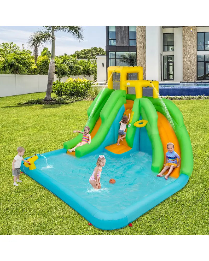 Kids Inflatable Water Park Bounce House with 480W Blower - Inflatable Water Slides
