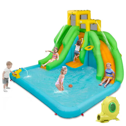 Kids Inflatable Water Park Bounce House with 480W Blower - Inflatable Water Slides