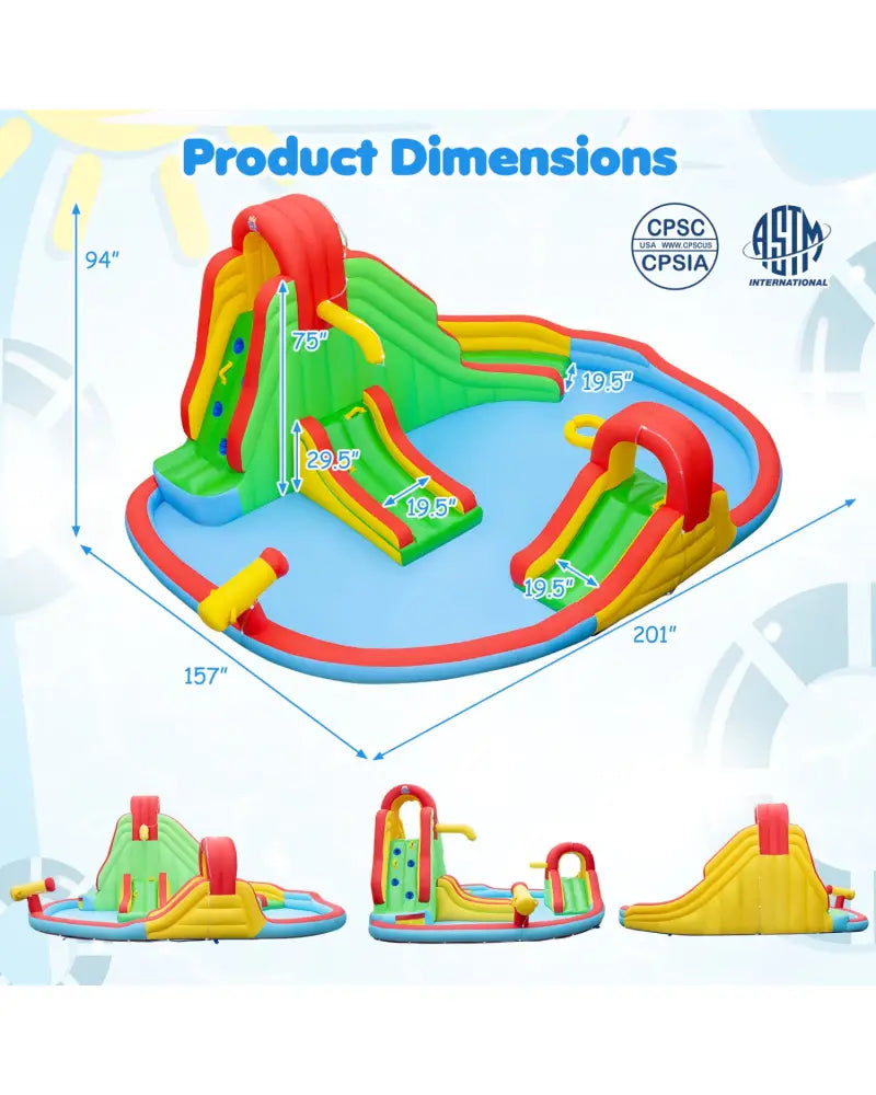 Kids Inflatable Water Park with Splash Pool and 3 Water Slides (Blower Not Included) - Inflatable Water Slides