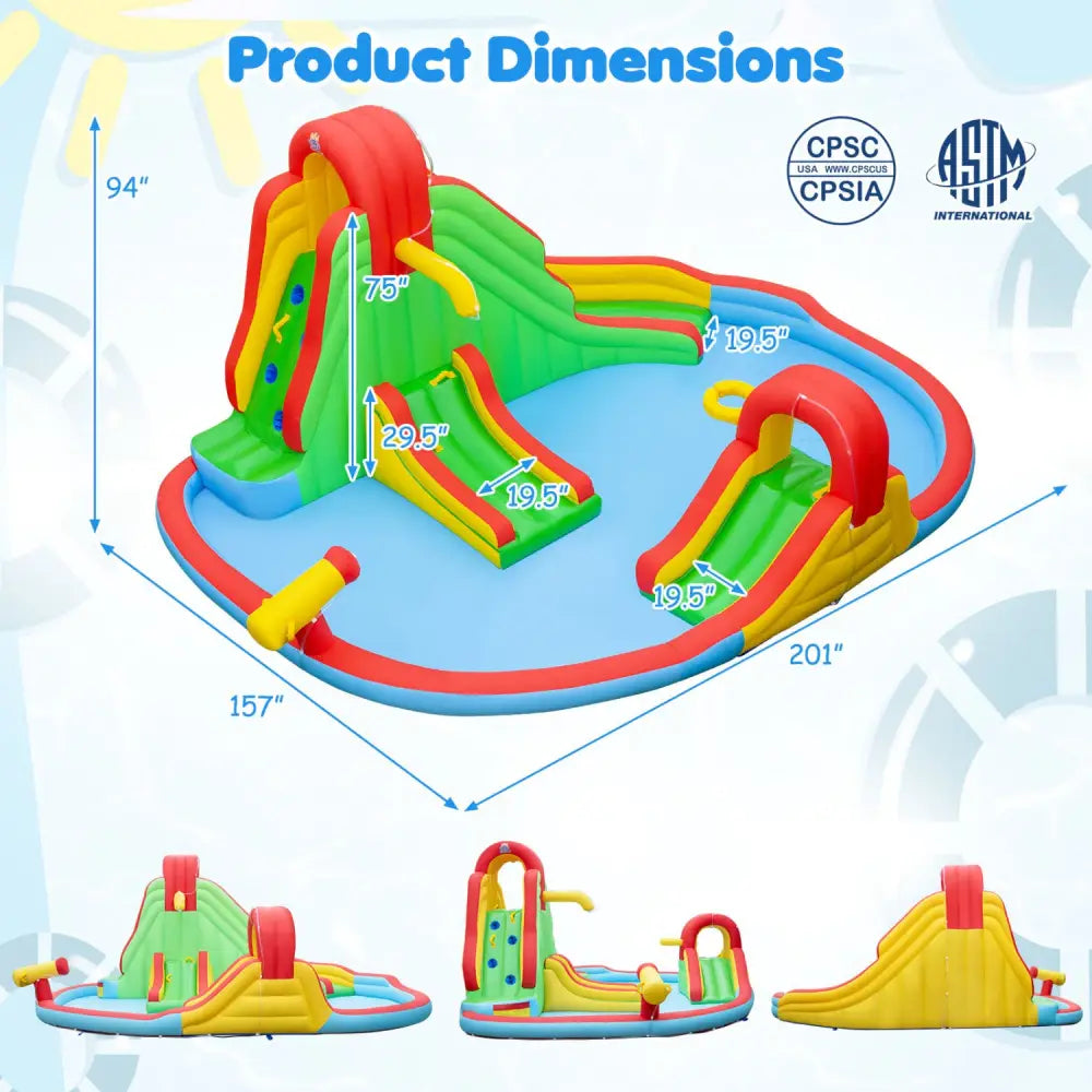 Kids Inflatable Water Park with Splash Pool and 3 Water Slides (Blower Not Included) - Inflatable Water Slides