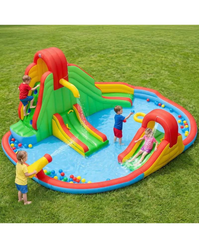 Kids Inflatable Water Park with Splash Pool and 3 Water Slides (Blower Not Included) - Inflatable Water Slides