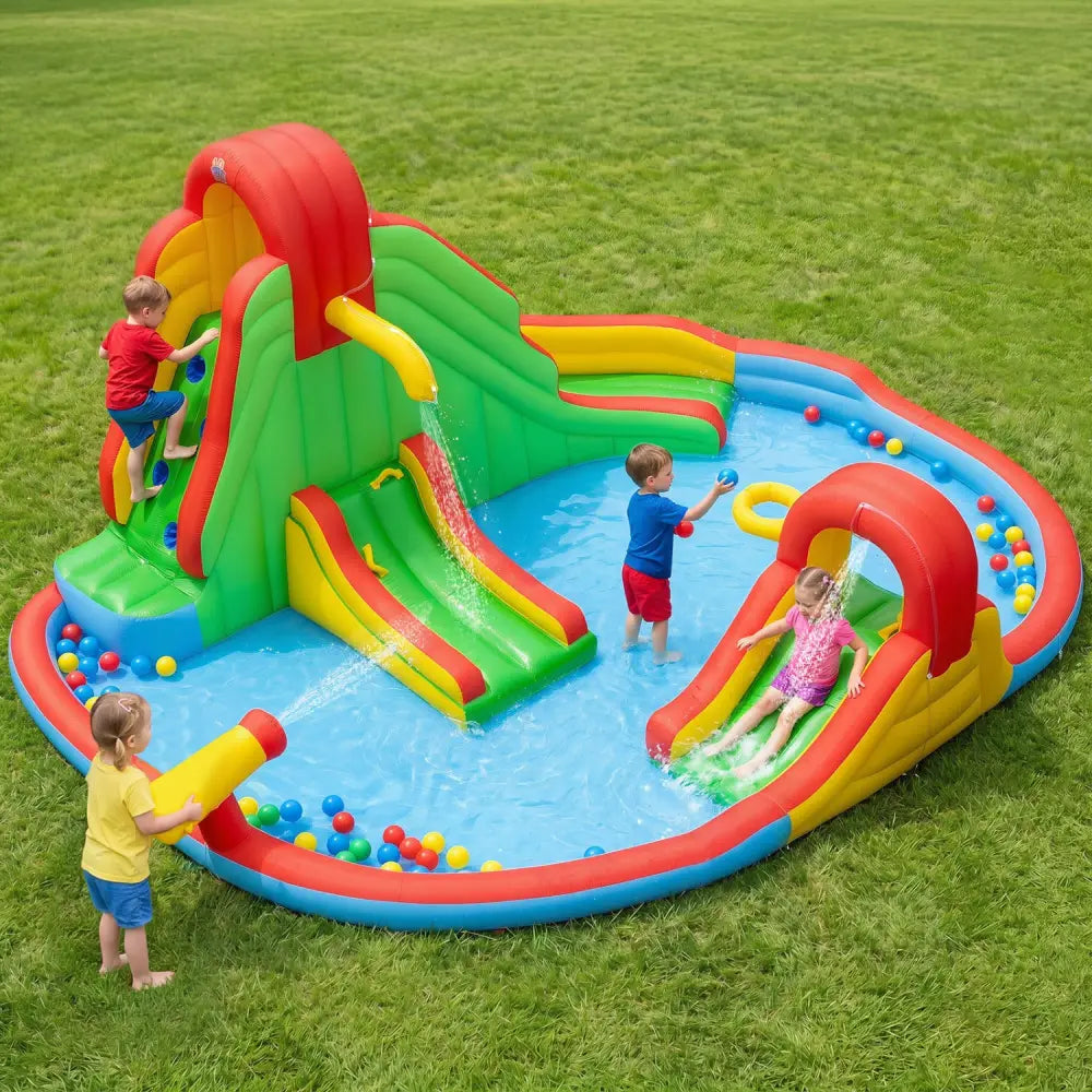 Kids Inflatable Water Park with Splash Pool and 3 Water Slides (Blower Not Included) - Inflatable Water Slides