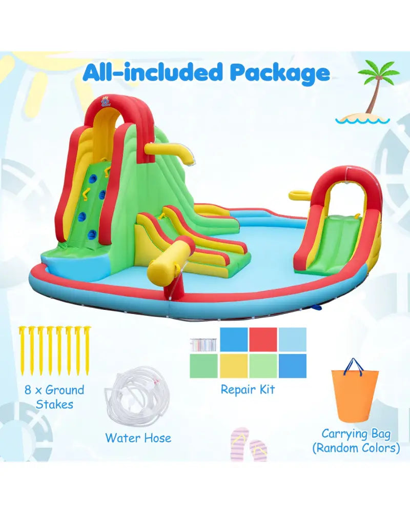 Kids Inflatable Water Park with Splash Pool and 3 Water Slides (Blower Not Included) - Inflatable Water Slides