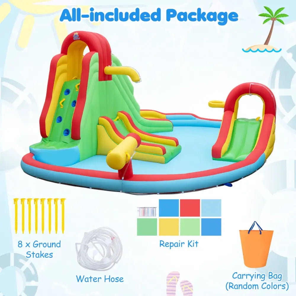 Kids Inflatable Water Park with Splash Pool and 3 Water Slides (Blower Not Included) - Inflatable Water Slides