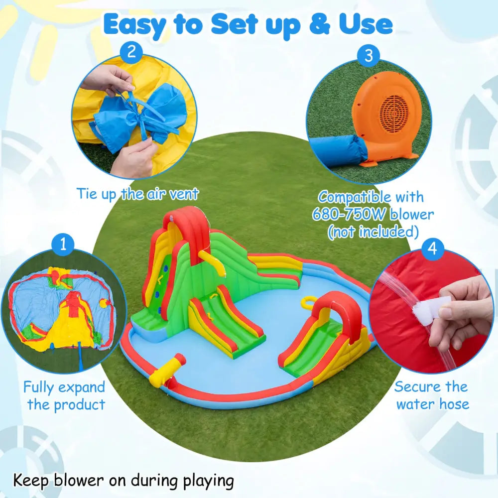 Kids Inflatable Water Park with Splash Pool and 3 Water Slides (Blower Not Included) - Inflatable Water Slides