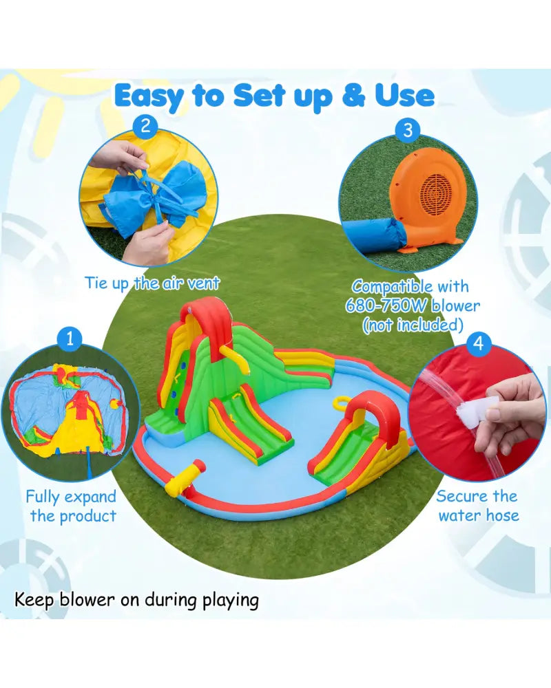 Kids Inflatable Water Park with Splash Pool and 3 Water Slides (Blower Not Included) - Inflatable Water Slides