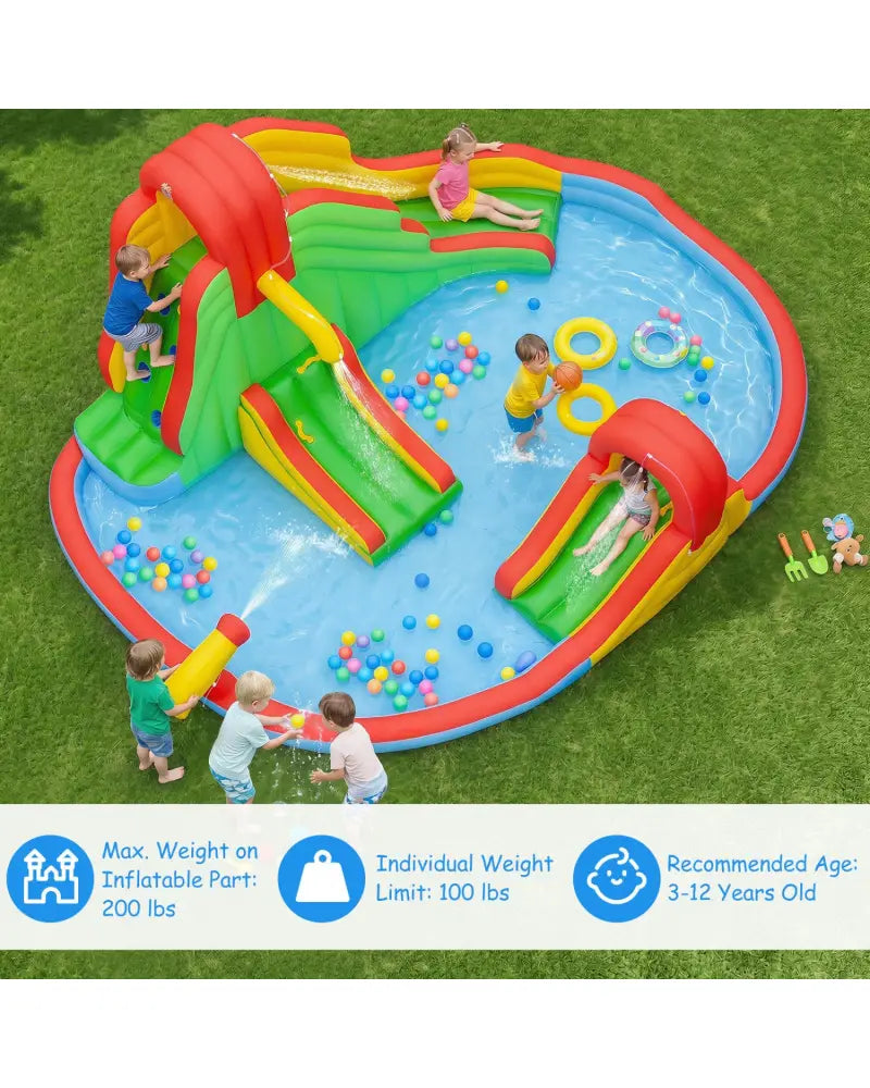 Kids Inflatable Water Park with Splash Pool and 3 Water Slides (Blower Not Included) - Inflatable Water Slides