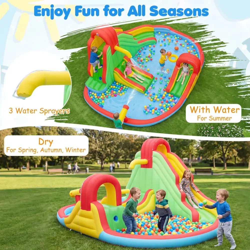 Kids Inflatable Water Park with Splash Pool and 3 Water Slides (Blower Not Included) - Inflatable Water Slides