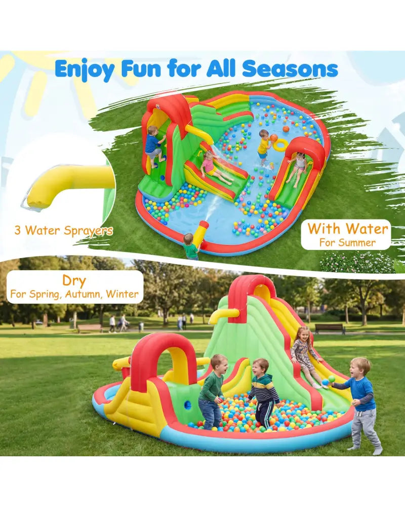 Kids Inflatable Water Park with Splash Pool and 3 Water Slides (Blower Not Included) - Inflatable Water Slides