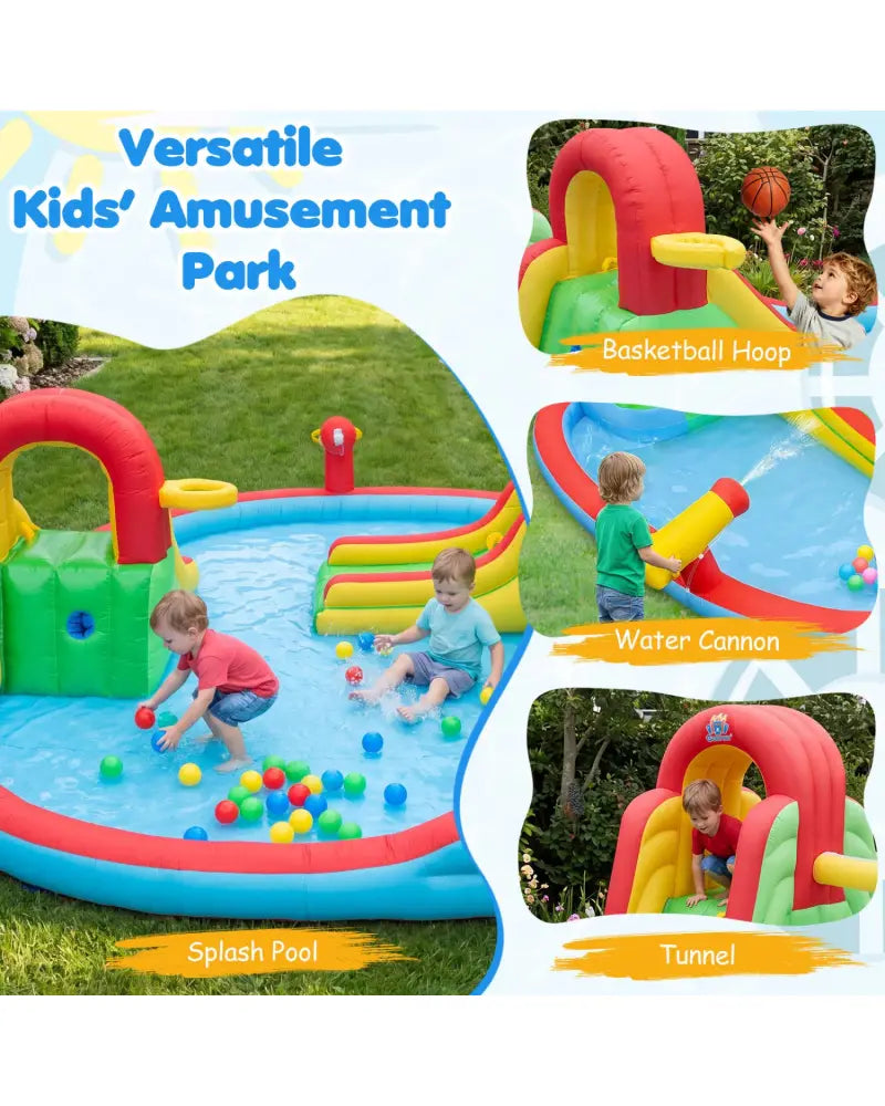 Kids Inflatable Water Park with Splash Pool and 3 Water Slides (Blower Not Included) - Inflatable Water Slides