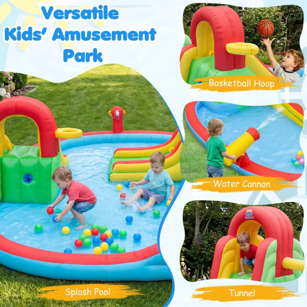 Kids Inflatable Water Park with Splash Pool and 3 Water Slides (Blower Not Included) - Inflatable Water Slides