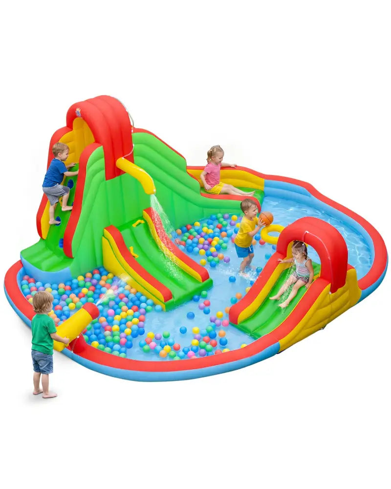 Kids Inflatable Water Park with Splash Pool and 3 Water Slides (Blower Not Included) - Inflatable Water Slides