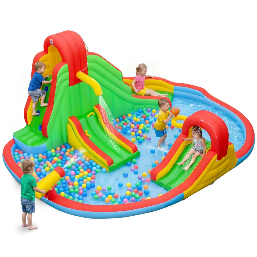 Kids Inflatable Water Park with Splash Pool and 3 Water Slides (Blower Not Included) - Inflatable Water Slides