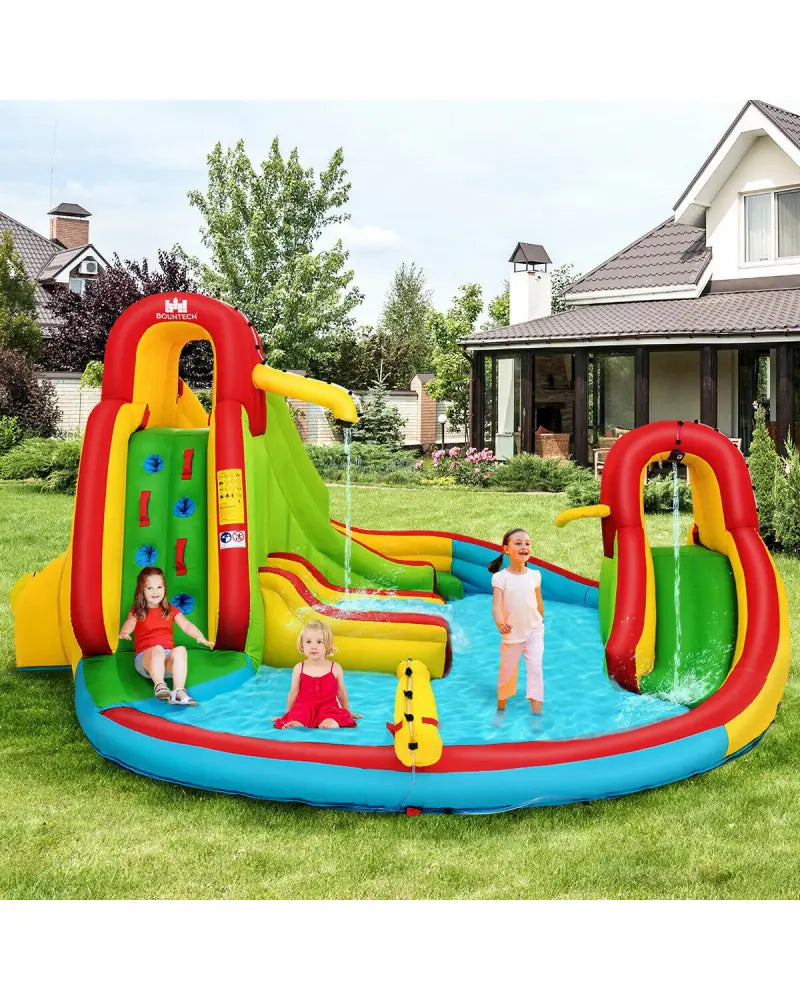 Kid’s Inflatable Water Slide Bounce House with Climbing Wall and Pool Without Blower - Inflatable Water Slides