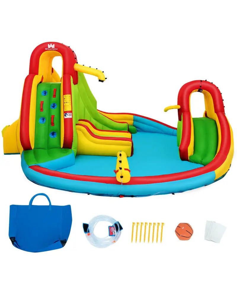 Kid’s Inflatable Water Slide Bounce House with Climbing Wall and Pool Without Blower - Inflatable Water Slides