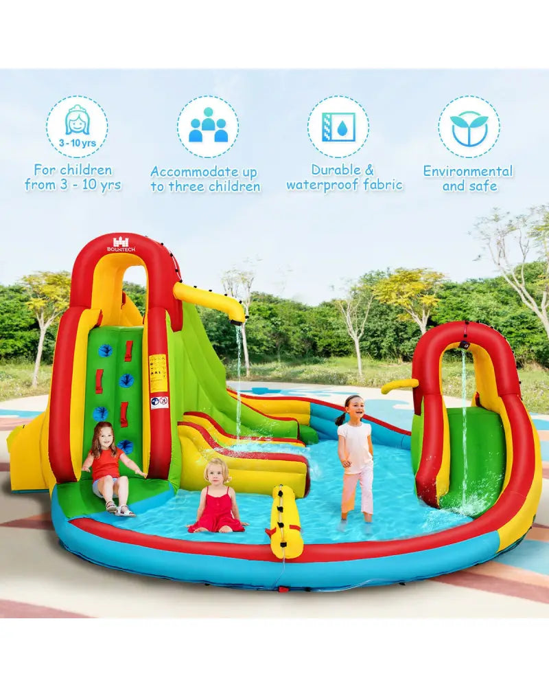 Kid’s Inflatable Water Slide Bounce House with Climbing Wall and Pool Without Blower - Inflatable Water Slides