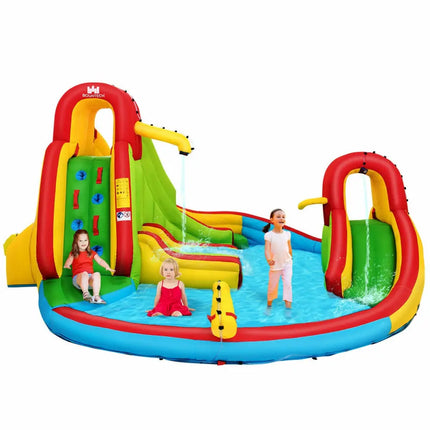 Kid’s Inflatable Water Slide Bounce House with Climbing Wall and Pool Without Blower - Inflatable Water Slides