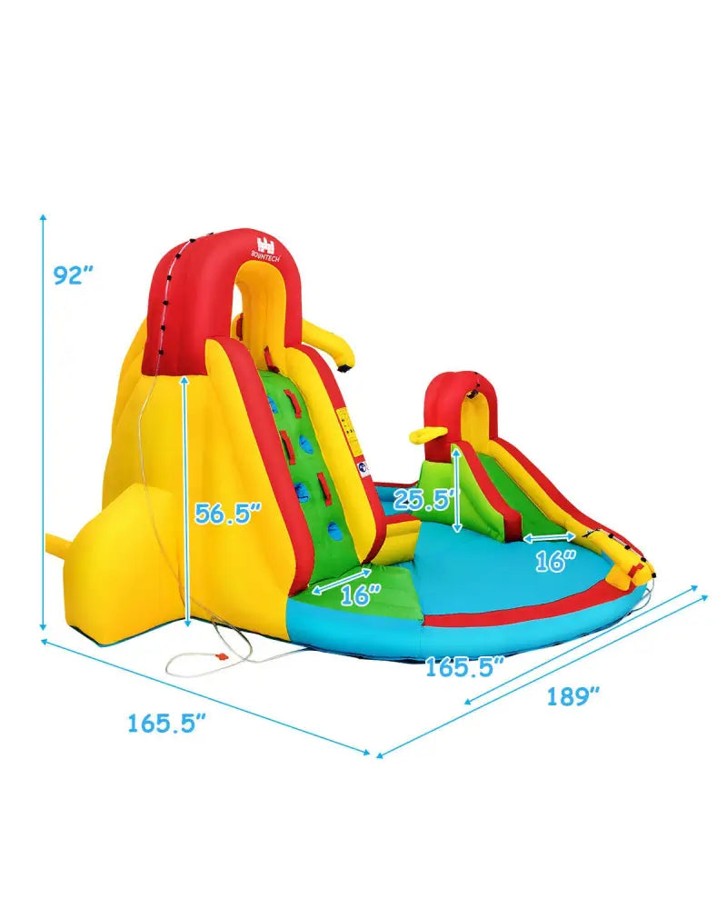 Kid’s Inflatable Water Slide Bounce House with Climbing Wall and Pool Without Blower - Inflatable Water Slides