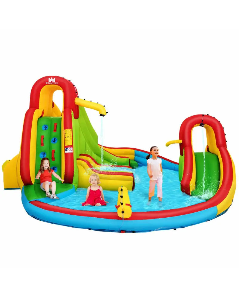 Kid’s Inflatable Water Slide Bounce House with Climbing Wall and Pool Without Blower - Inflatable Water Slides