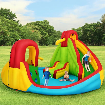Kid’s Inflatable Water Slide Bounce House with Climbing Wall and Pool Without Blower - Inflatable Water Slides