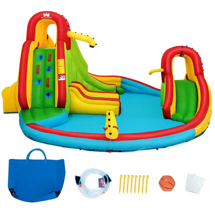 Kid’s Inflatable Water Slide Bounce House with Climbing Wall and Pool Without Blower - Inflatable Water Slides