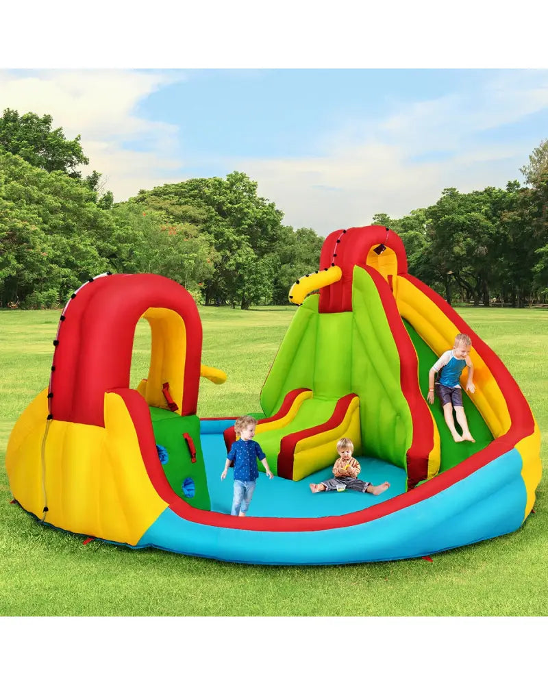 Kid’s Inflatable Water Slide Bounce House with Climbing Wall and Pool Without Blower - Inflatable Water Slides