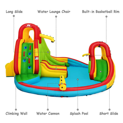 Kid’s Inflatable Water Slide Bounce House with Climbing Wall and Pool Without Blower - Inflatable Water Slides
