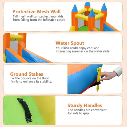 Kids Inflatable Water Slide Bouncing House with Carrying Bag and 480W Blower - Inflatable Water Slides