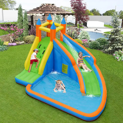 Kids Inflatable Water Slide Bouncing House with Carrying Bag and 480W Blower - Inflatable Water Slides