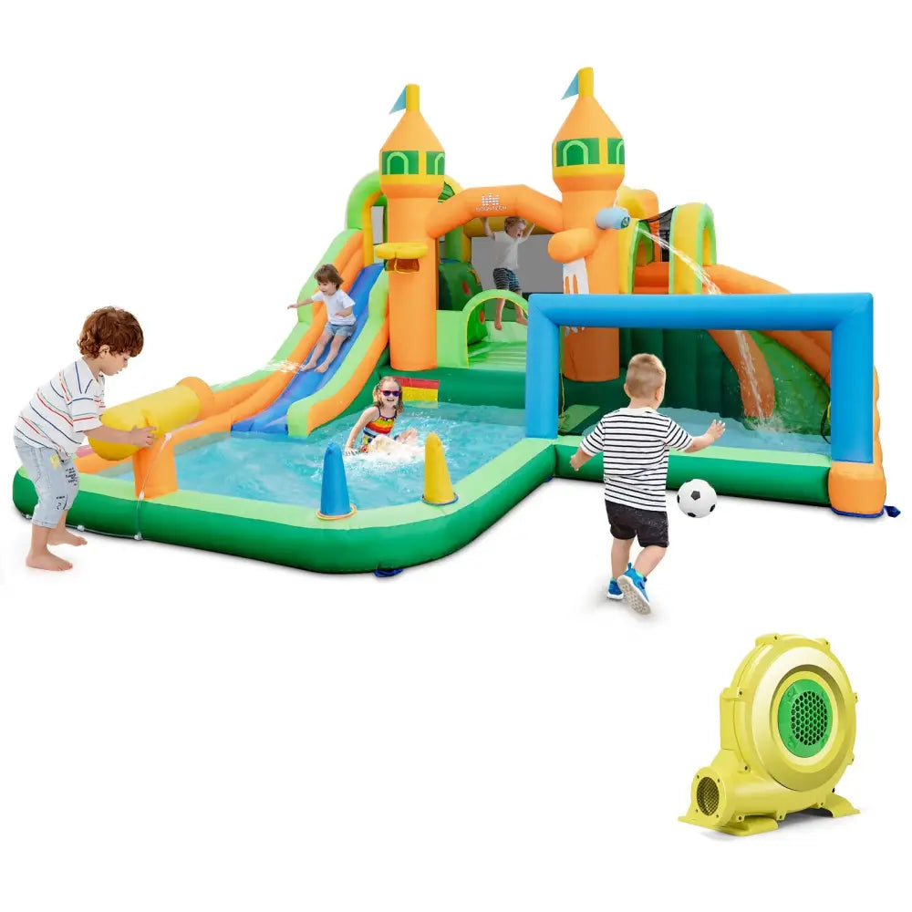 Kids Inflatable Water Slide for Yard Lawn with 735W Blower - Multicolor - Inflatable Water Slides