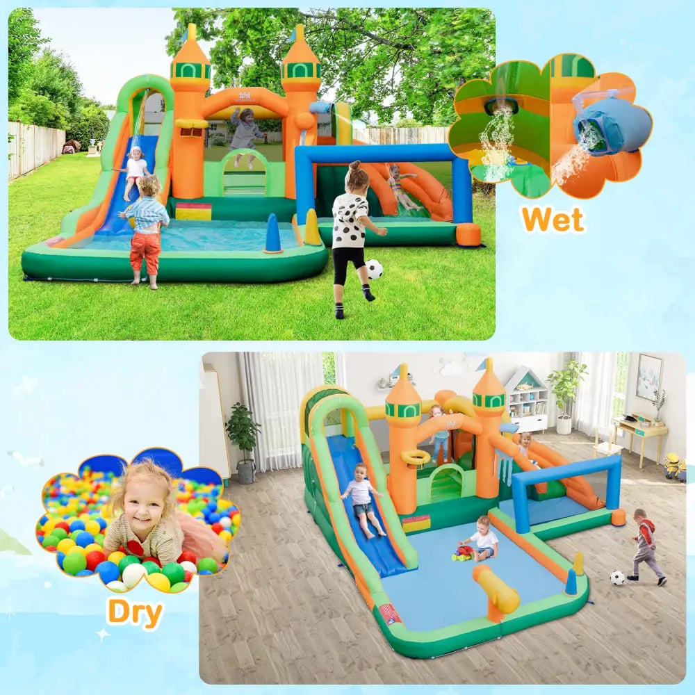 Kids Inflatable Water Slide for Yard Lawn with 735W Blower - Multicolor - Inflatable Water Slides