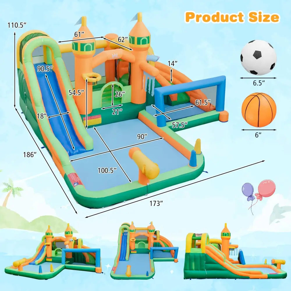 Kids Inflatable Water Slide for Yard Lawn with 735W Blower - Multicolor - Inflatable Water Slides